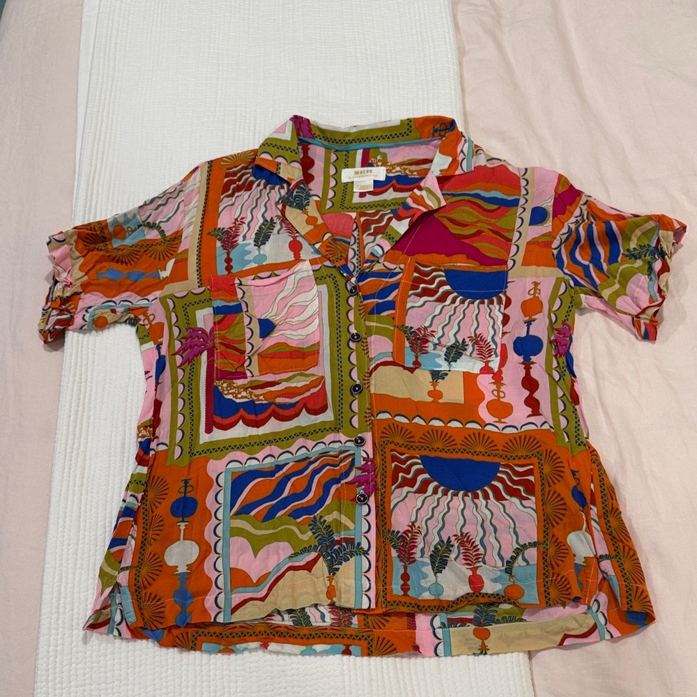 Anthropologie Multicolor Short-Sleeve Printed Button Shirt